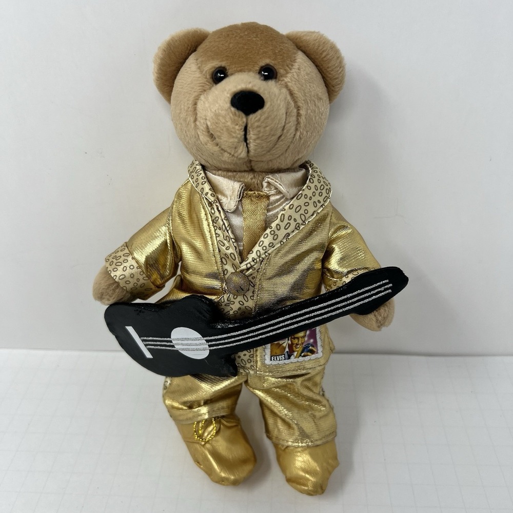 Collectible Elvis Stamp Bear Plush King of Rock Roll Guitar‎ Stuffed Toy 9 Inch